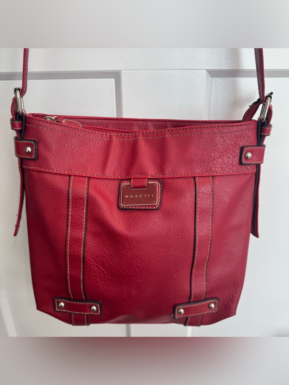 Rosetti  Adjustable Strap Crossbody Bag Purse, Faux Leather, Red